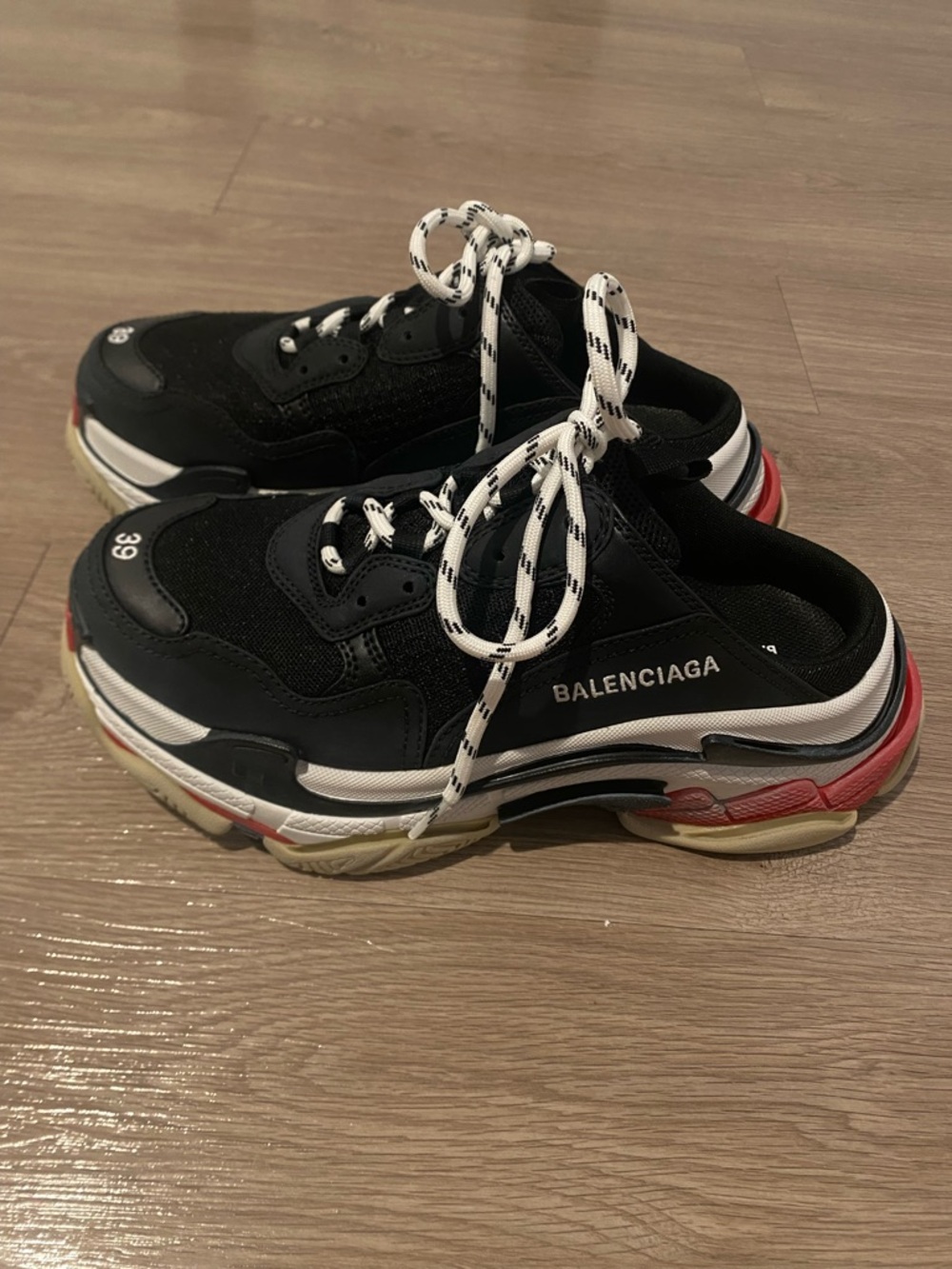 Balenciaga Black White Red Triple-S Style Chunky Sneakers